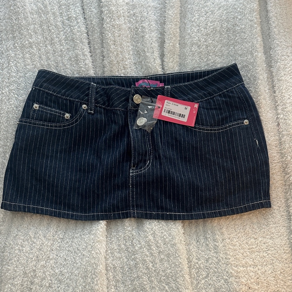Edikted Pinstripe Denim Mini Skirt